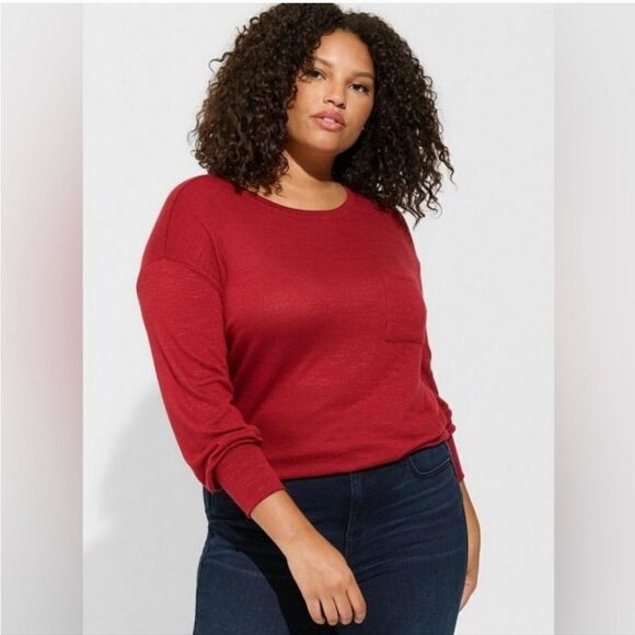 #229 TORRID Size 4X, Red Hacci Drop Shoulder Pocket Pullover NEW - Picture 7 of 7
